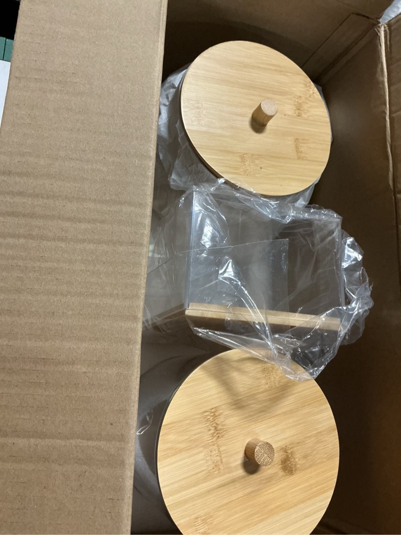 Condition photo showing New/Like New for Glass Jars and Acrylic Dryer Sheet Holder, Laundry Pods Container with Bamboo Lid and 27 Labels, Pow