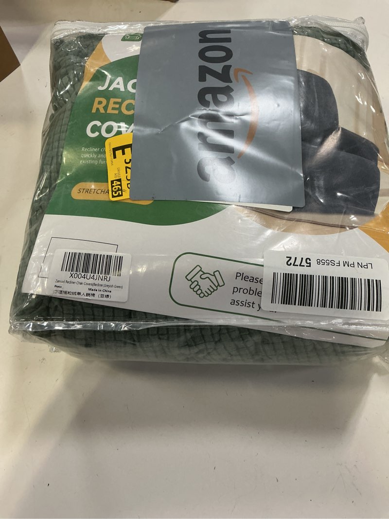Condition photo showing New/Like New for Recliner Chair Covers,1 Piece Stretch Recliner Cover Washable Furniture Protector with Elastic Bottom for Pets Kids Spandex Jacquard Fabric Small Checks(Recliner,Greyish Green)