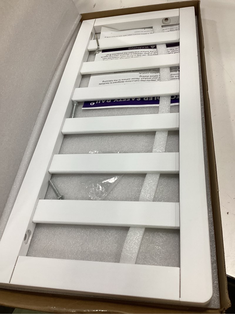 Condition photo showing Good Condition for toddler safe guardrail compatible with delta children convertible crib, crib rail for prevent toddler from rolling off the bed, white