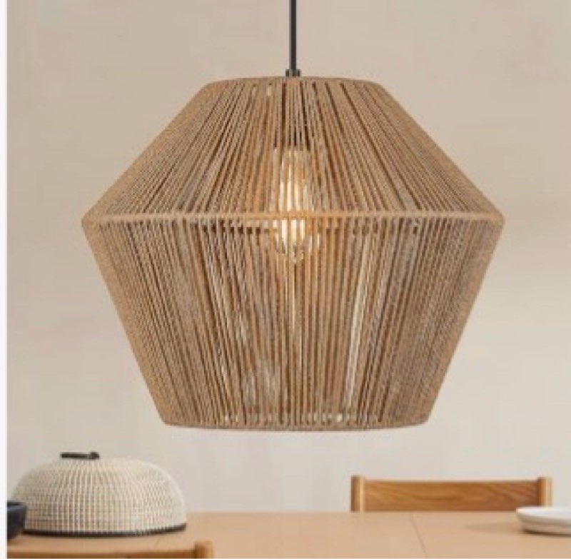 elyona woven pendant light, 17” modern boho chandelier handwoven rattan basket shade, rustic pendant