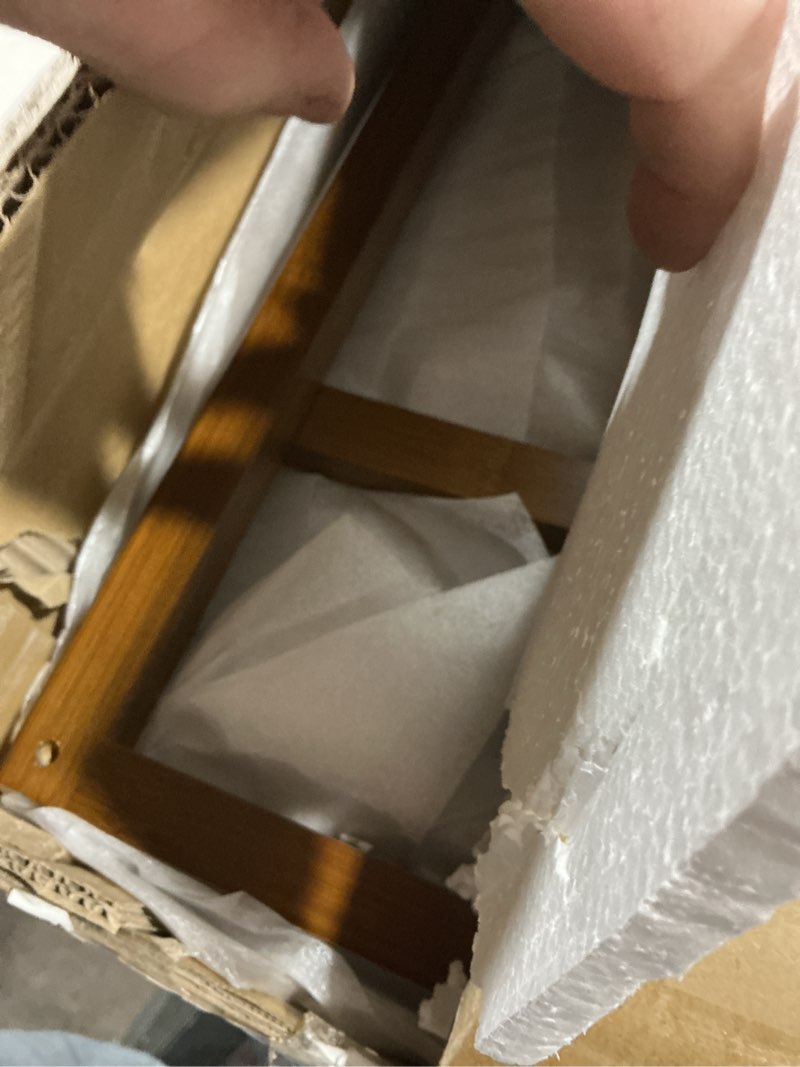 Condition photo showing As Is for Mordchil HF Bamboo Narrow Console Table, 39.4"(L) Wood Small Entryway Table, Accent Slim Hallway Tables, Thin Sofa Side Tables for Hallway, Living Room, Bedroom, Foyer, Walnut