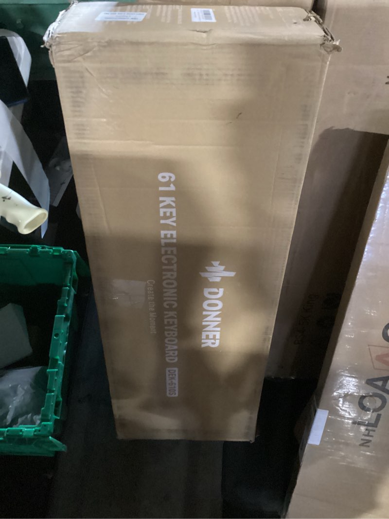 Condition photo showing New/Like New for donner keyboard piano, 61 key piano keyboard for beginner/professional, electric keyboard kit with 249 voices, 249 rhythms - includes music stand, microphone, black (dek-610s)