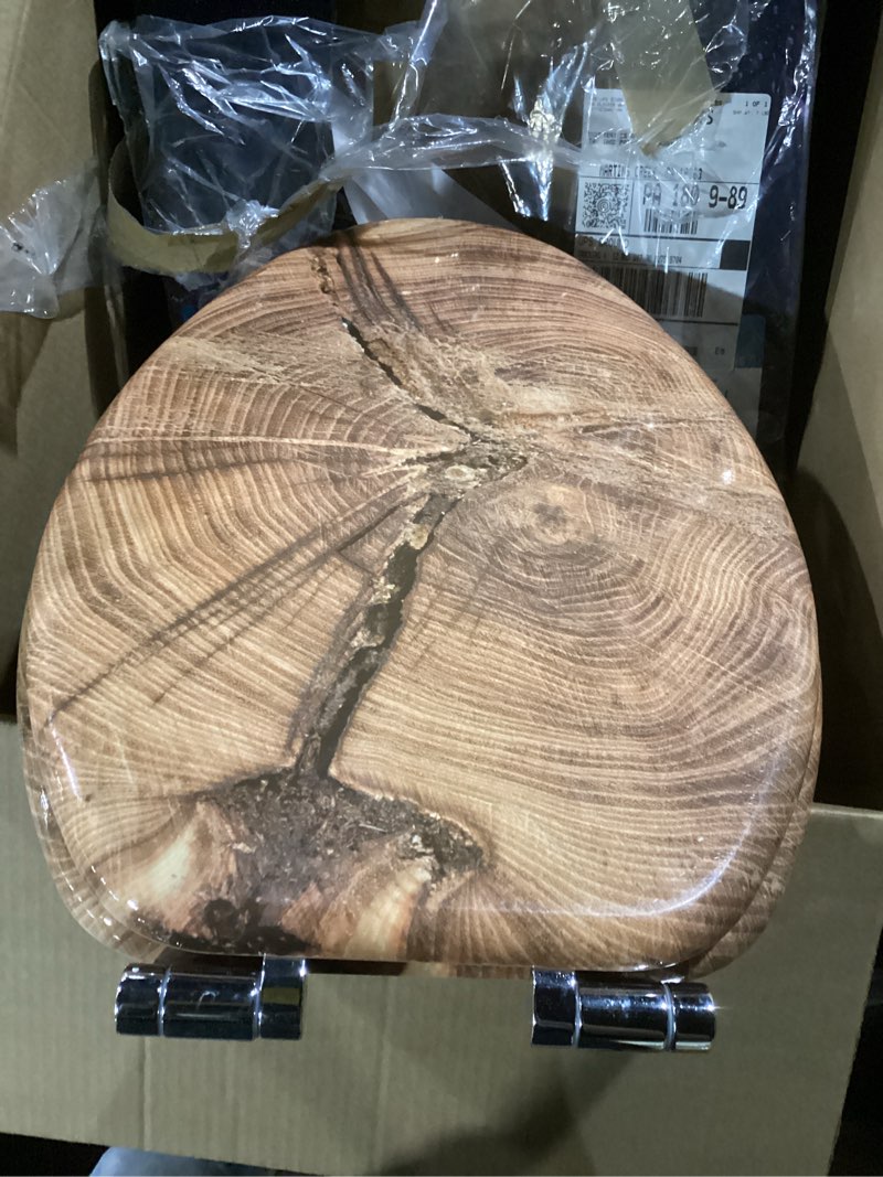 Condition photo showing Good Condition for round toilet seat molded wood toilet seat with quietly close and quick release hinges, easy to install also easy to clean by angol shiold (round, natural) round - metal hinge natural