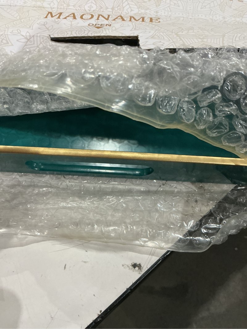 Condition photo showing Good Condition for MAONAME Teal Serving Tray with Handles, Modern Decorative Tray for Coffee Table, Plastic Rectangular Trays for Ottoman, Bathroom, Decor, 15.8” x 10.2” x 1.4" 15.8" x 10.2" x 1.4" Teal