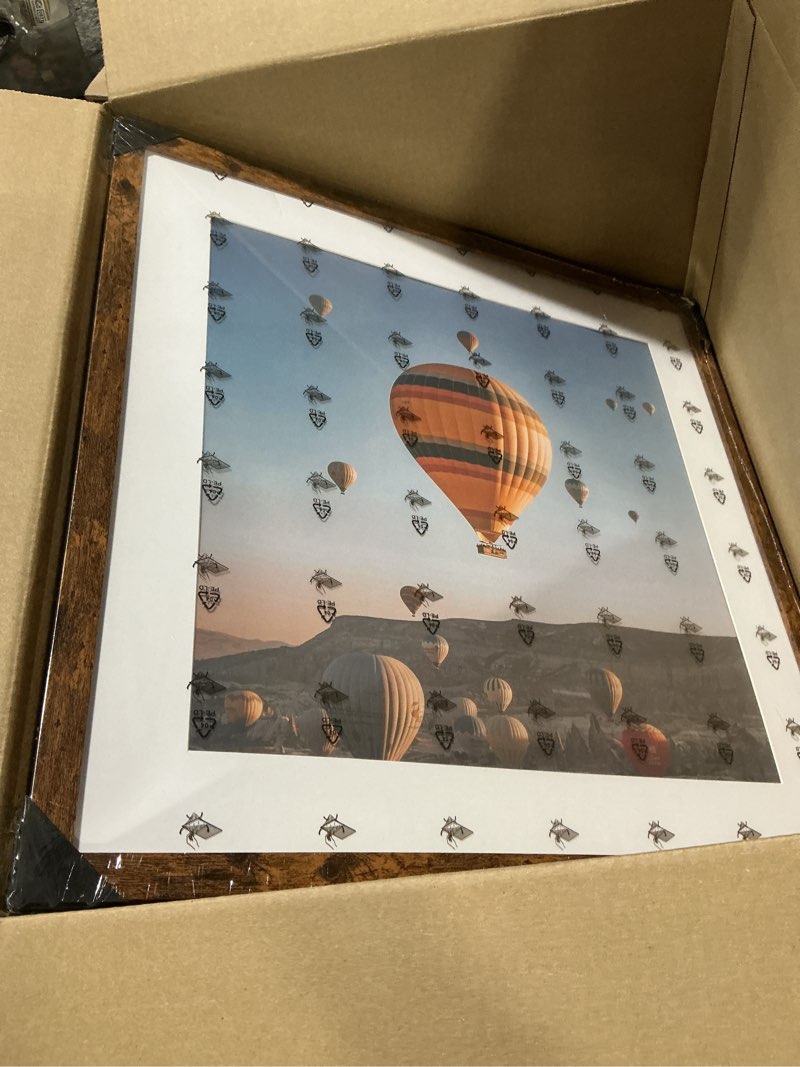 Condition photo showing Good Condition for wood 20x20 picture frame with 16x16 mat deep brown, display 16x16 with mat or 20x20 without mat, wood 20 by 20 photo frame, 20 x 20 frame for wall hanging display, deep brown 1 20x20 inch