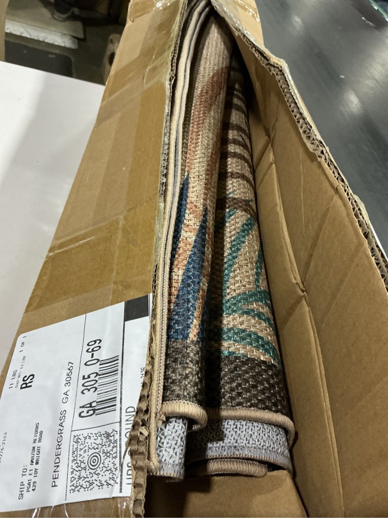 Condition photo showing Good Condition for LIVEBOX Modern Easy Jute 5x7 Outdoor Rug, Washable Area Rugs for Living Room Patio Tropical Leaf Indoor Outdoor Rug, Boho Farmhouse Non Slip Carpet for Backyard Foyer Dining Room(Olive, 5'x7') 5' x 7' Leaf-blue/Green