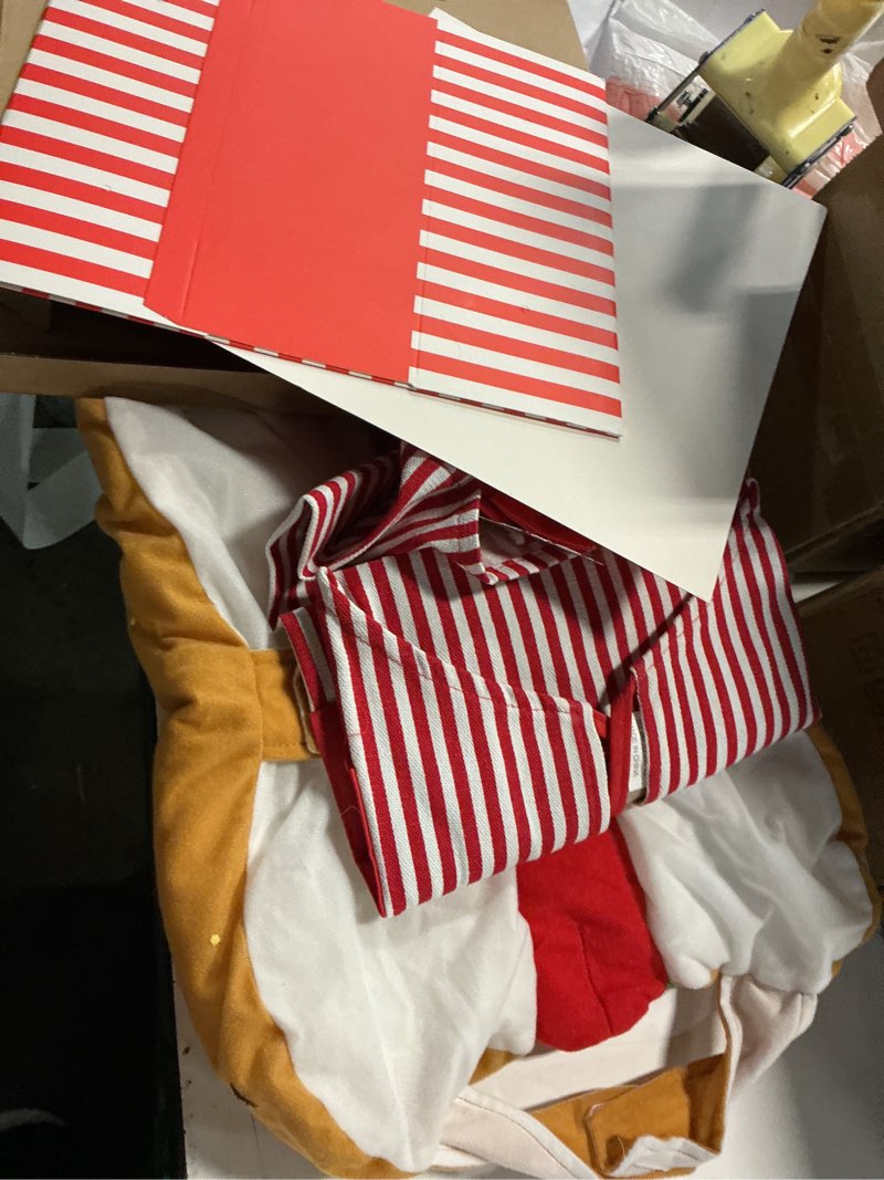 Condition photo showing Good Condition for vinsatin 5 pcs 1950s kids waiter costume with hot dog pet costume, popcorn soda jerk carnival circus