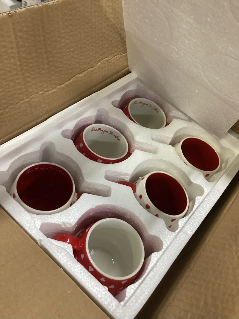 Condition photo showing New/Like New for 6 Pcs Valentine Day Heart Coffee Mugs 12oz Valentine Red Heart Ceramic Mugs Bulk Cute Couple Cups Set for Anniversary Wedding Engagement Birthday Couple Gifts Mom Women