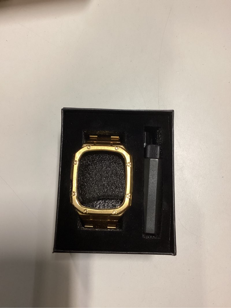 Condition photo showing New/Like New for Stainless Steel Watch Band with Case Compatible with Apple Watch Ultra 3 2 1 band (49mm), Rugged Strap with Metal Protective Bumper Cover for iWatch Bands Men (Gold) Gold 49mm (Ultra 3 2 1?