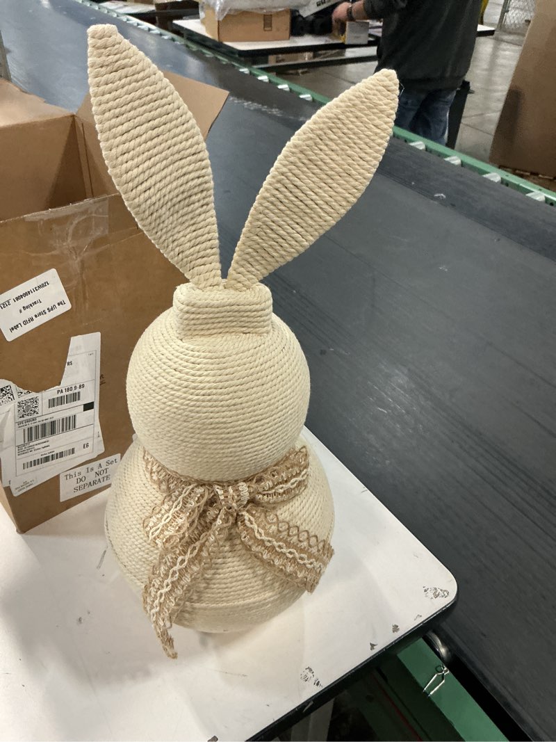 Condition photo showing Good Condition for Wicker Easter Bunny, Rattan Bunny Outdoor Woven Wicker, Rabbit Easter Porch Decor, Spring Decoration Easter Decoration