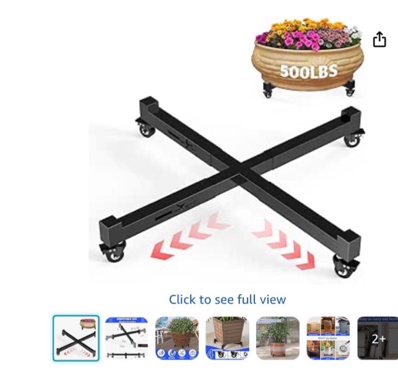 plant caddy with wheels, 21" to 30" heavy duty rolling plant dolly, metal plant stand with 4 lockabl