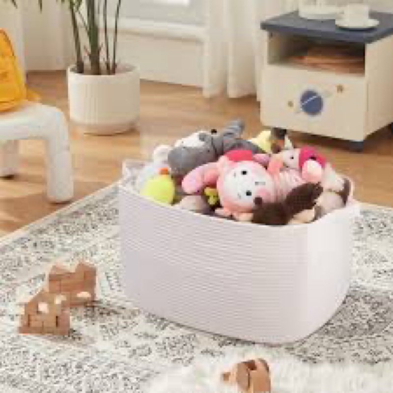 oiasket white storage baskets for organizing, toy basket storage kids, nursery cotton rope baskets f