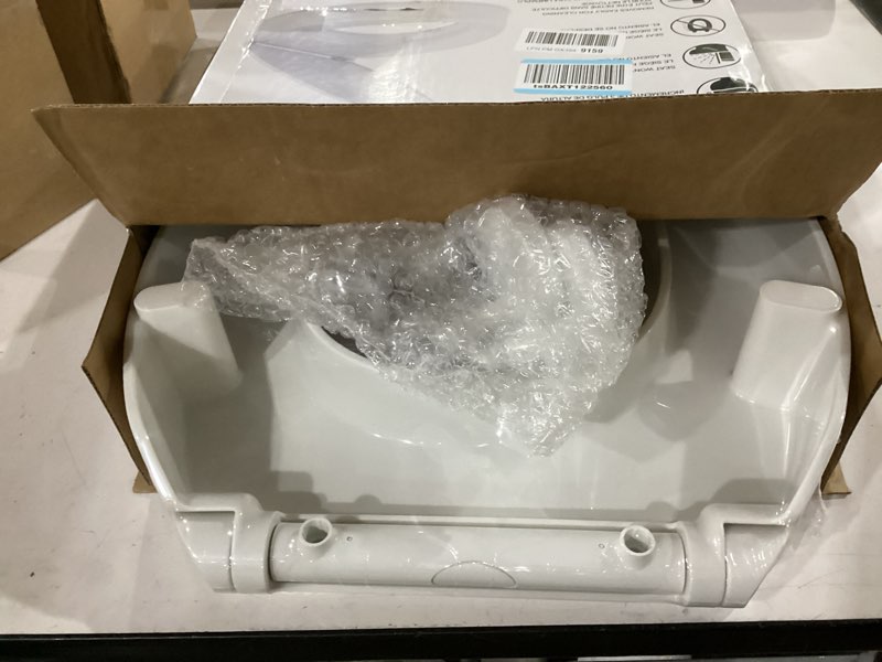 Condition photo showing As Is for kohler 25875-0 hyten 3" height, elevated soft close elongated toilet seat, contoured seat with grip-tight bumpers, quick-attach hardware, no slam toilet seat, white white elongated