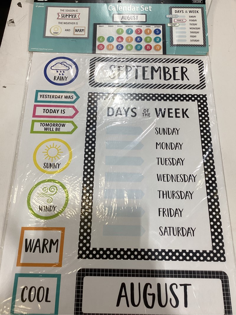 Condition photo showing New/Like New for creative teaching press bold & bright calendar set, ctp bulletin board and classroom display, 67 pieces