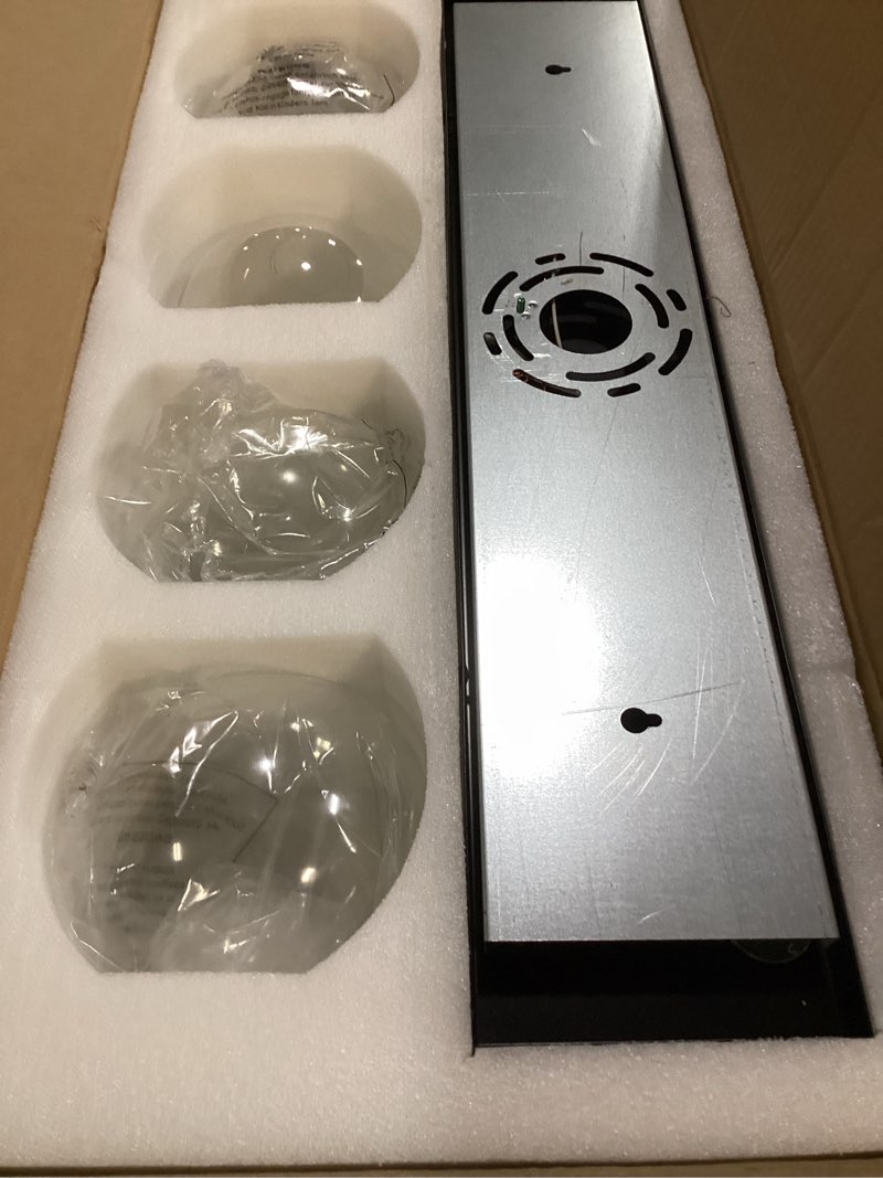 Condition photo showing Good Condition for Bathroom Light Fixtures, 4 Light Matte Black Vanity Light, 26 Inch Modern Wall Sconces with Globe Clear Glass Shade, Vanity Lighting Fixtures Over Mirror, VL195-MB-CL-4 Black, Clear Glass 4-Light