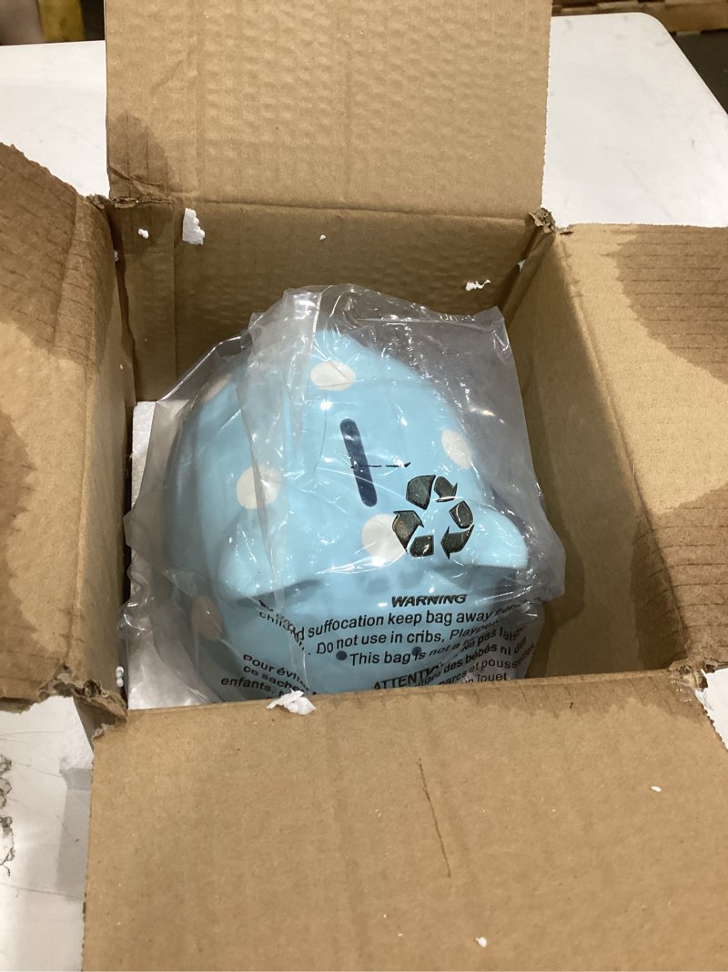 Condition photo showing Good Condition for pearhead large ceramic piggy bank, blue polka dot coin bank for kids, gender-neutral nursery decor, toddler savings keepsake