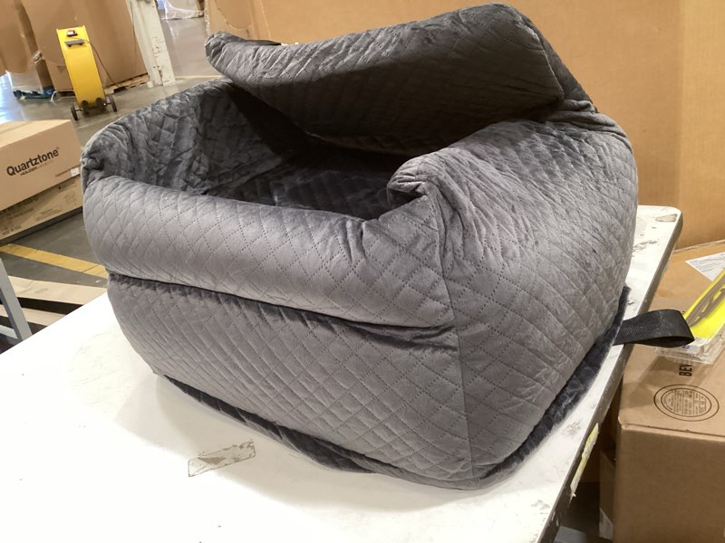 Condition photo showing As Is for nandog car seat in charcoal gray - ultra soft plush fabric for maximum comfort - secure and modern design - perfect for small/medium dogs charcoal gray medium