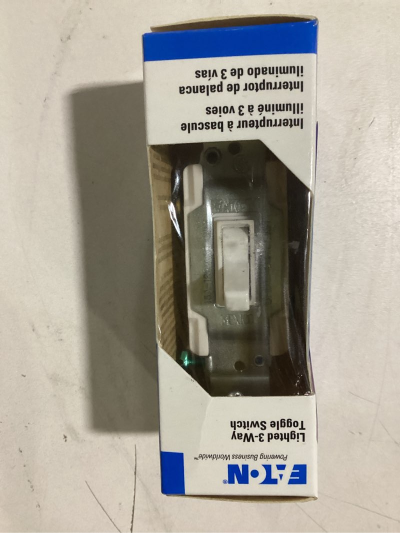 Condition photo showing As Is for Eaton 15-amp 3-way Illuminated Toggle Light Switch , White