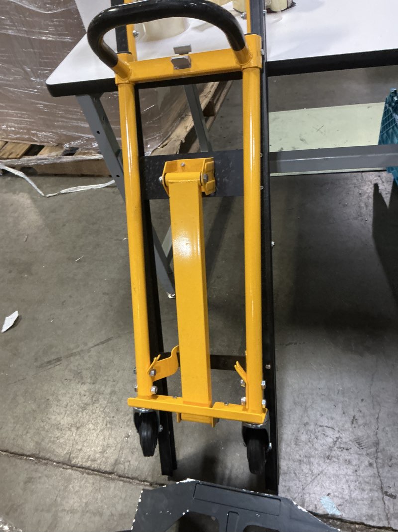 Condition photo showing As Is for heavy duty 3-in-1 aluminum convertible hand truck dolly cart, 800 lbs capacity, folding & adjustable frame with rubber wheels, ergonomic handle - for warehouse, supermarket, garden (industrial use)