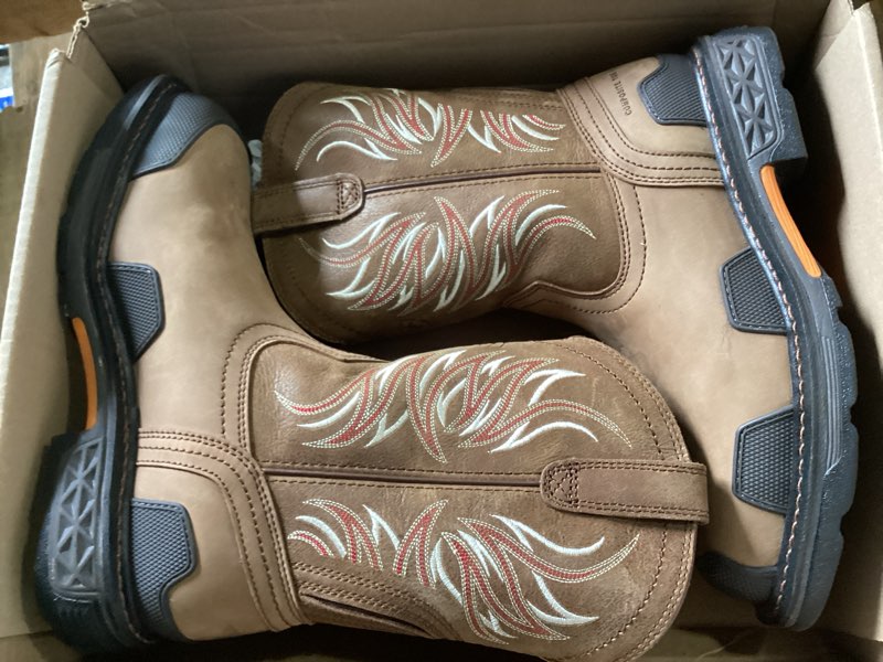 Condition photo showing New/Like New for ariat men's overdrive wide sqr toe composite toe work boot alamo brown 8 wide