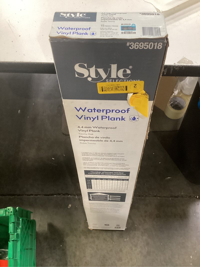Condition photo showing New/Like New for style selections brown 6-in wide x 4-2/5-mm thick waterproof interlocking luxury vinyl plank flooring (22.17-sq ft)