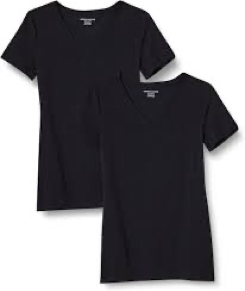 Amazon Essentials Women's Regular-Fit Short-Sleeve V-Neck T-Shirt, Pack of 2, Black, XX-Large