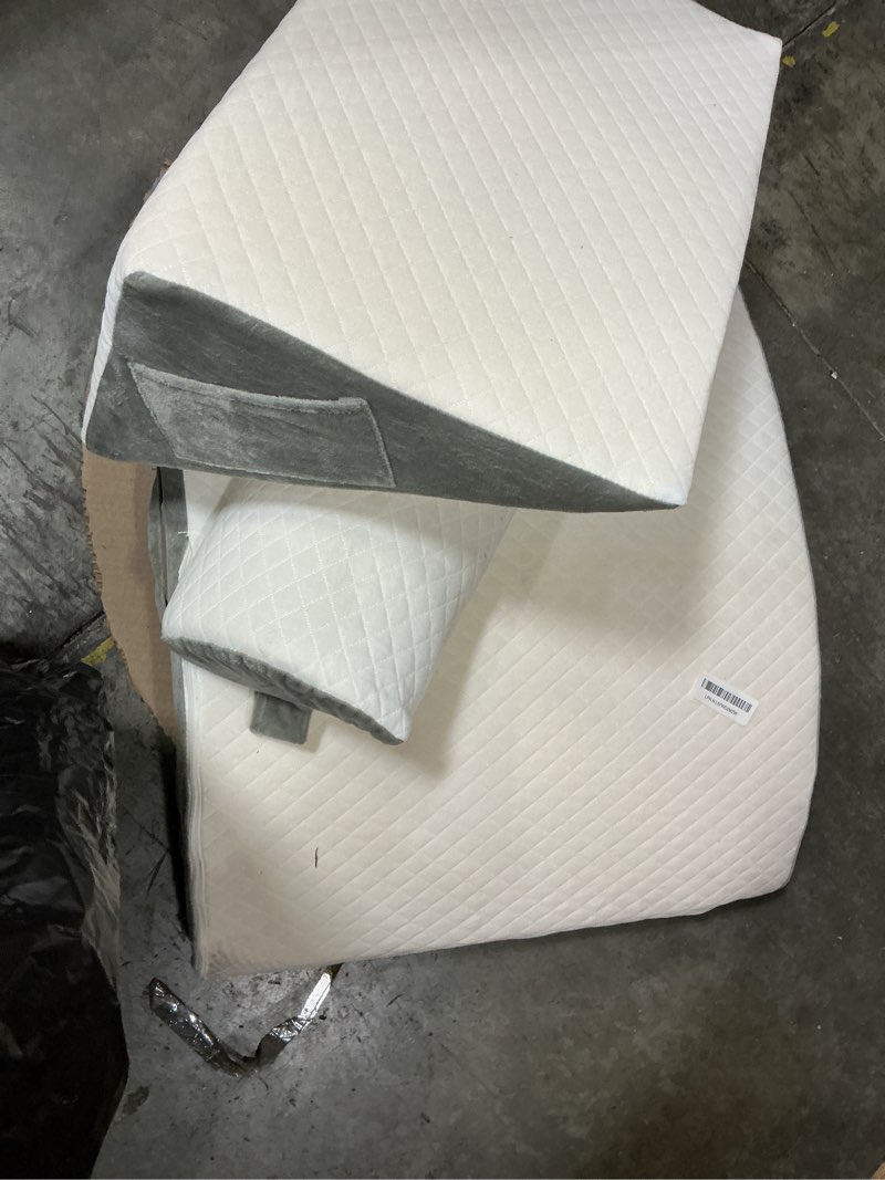 Condition photo showing As Is for Yojoker 4PCS Orthopedic Bed Wedge Pillow Set for Sleeping, Post Surgery Foam Pillow for Body, Back and Leg Pain Relief, Triangle Adjustable Support Pillow - Acid Reflux, Anti Snoring & GERD Sleeping White 4PCS