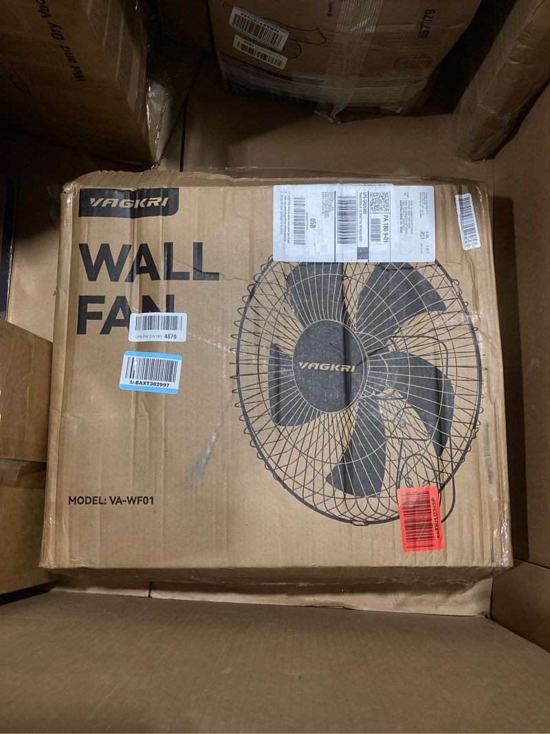Condition photo showing Good Condition for vagkri wall mount fan, 16 inch wall fans with 5 blades, 5 speeds, 8 hour timer, 90° oscillating quiet fan with remote for home office bedroom living room garage (black)