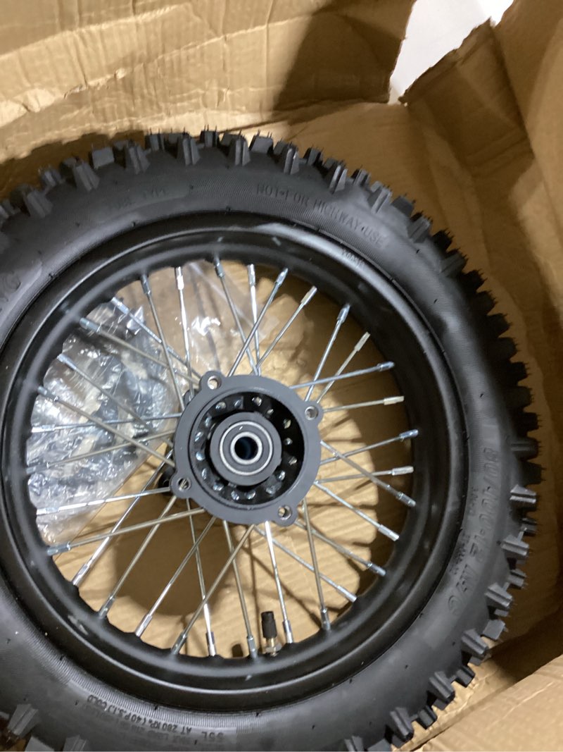 Condition photo showing Good Condition for 3.00-12 80/100-12 dirt bike rear rim wheel tire with 15mm bearing for 50cc-125cc apollo ssr taotao baja db14 crf70 ttr pw80 xr70 klx110 rm65 kx65 coolster pit bike motorcycle