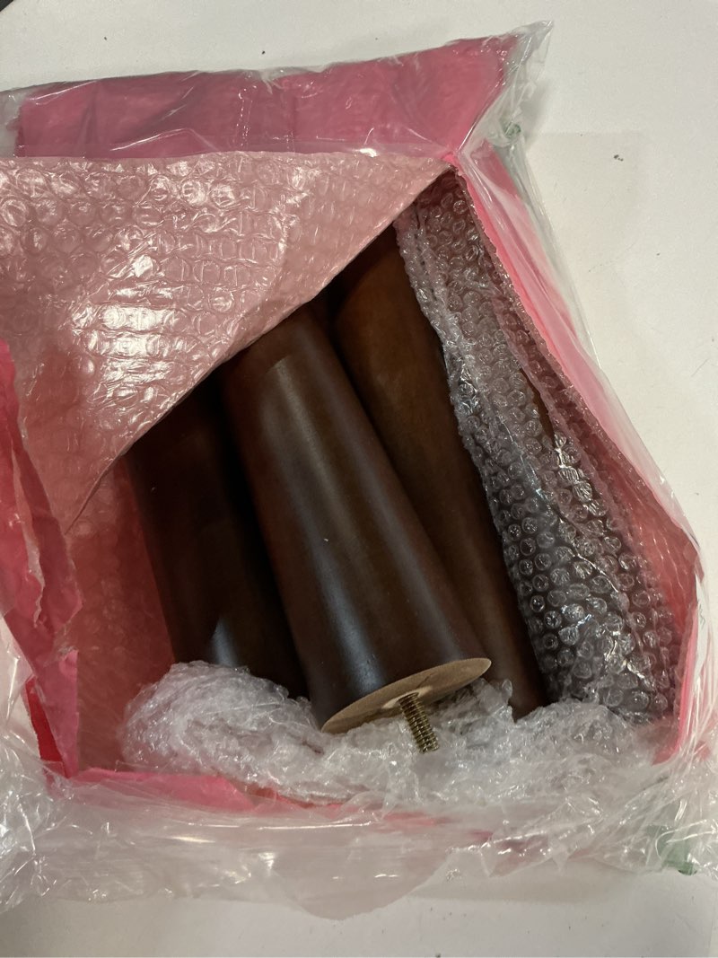 Condition photo showing Good Condition for FoDau770 Brown Rubber Wood Furniture Legs 12 Inches, Straight Tapered Wood Feet Mid Century Sofa Legs Set of 4, 5/16" UNC Furniture Feet for Cabinet Couch Dresser Chair Ottoman Table Brown 12 Inch - Straight (90°) 4