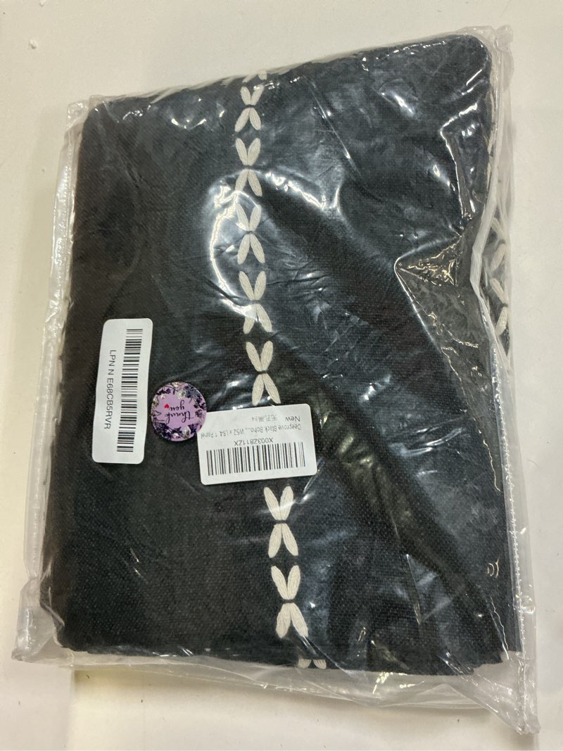 Condition photo showing Good Condition for deeprove black boho curtains 84 inches long with tassel for bedroom, vintage bohemian embroidery farmhouse cotton linen french country window treatments gothic halloween decor, w52 x l84, 1 panel black 52"w x 84"l (pack of 1)