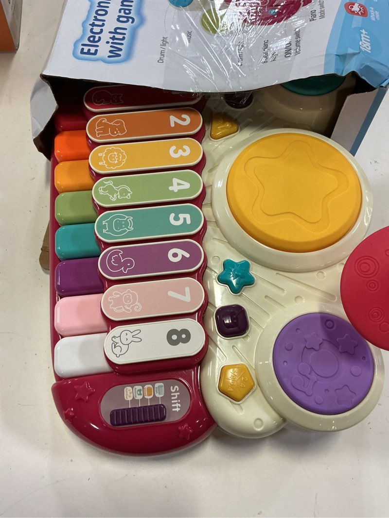 Condition photo showing Good Condition for 3 in 1 musical toys for toddlers baby piano drum set dj table piano keyboard xylophone drum instruments boys girls music & light activity table babies first birthday red
