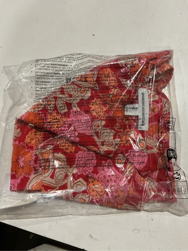 Condition photo showing Good Condition for Amazon Essentials Womens Relaxed-Fit Fluid Twill Button-Down Shirt (Short Sold Separately) Large Bright Poppy Red Multi Folk Floral