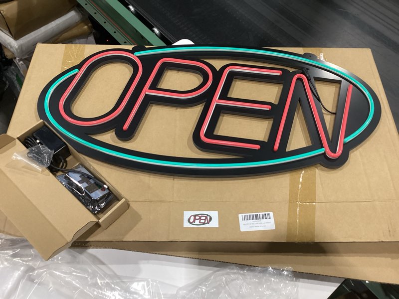 Condition photo showing New/Like New for 32'' x 15'' asbava super bright led open sign remote controlled — dynamic light modes neon large open sign for business - get your business seen day or night (red and green)