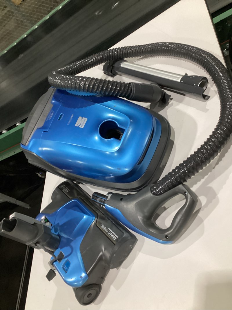 Condition photo showing As Is for (USED, NOT TESTED) Kenmore BC3005 Pet Friendly Lightweight Bagged Canister Vacuum Cleaner with Extended Telescoping Wand, HEPA, 2 Motors, Retractable Cord, and 4 Cleaning Tools, Blue