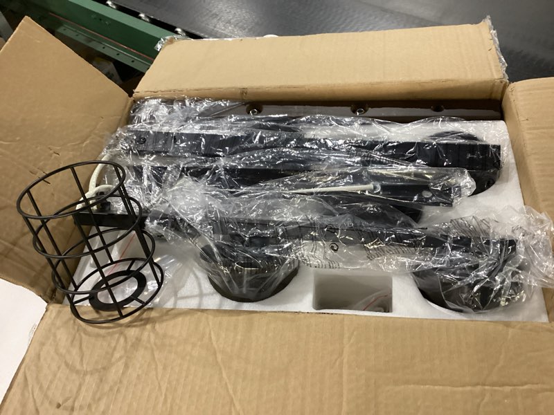 Condition photo showing New/Like New for 47.2" Farmhouse Kitchen Light Fixture, Black Hanging Kitchen Chandelier, 6-Light Rustic Dining Room Light Adjustable Height with Wood and Metal Frame, Suit for Farmhouse, Industrial Style