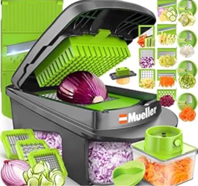 Mueller Pro-Series All-in-One, 12 Blade Mandoline Slicer for Kitchen Vegetable Chopper, Vegetable Slicer and Spiralizer, Cutter, Dicer, Food Chopper, Grater, Kitchen Gadgets Sets with Cont