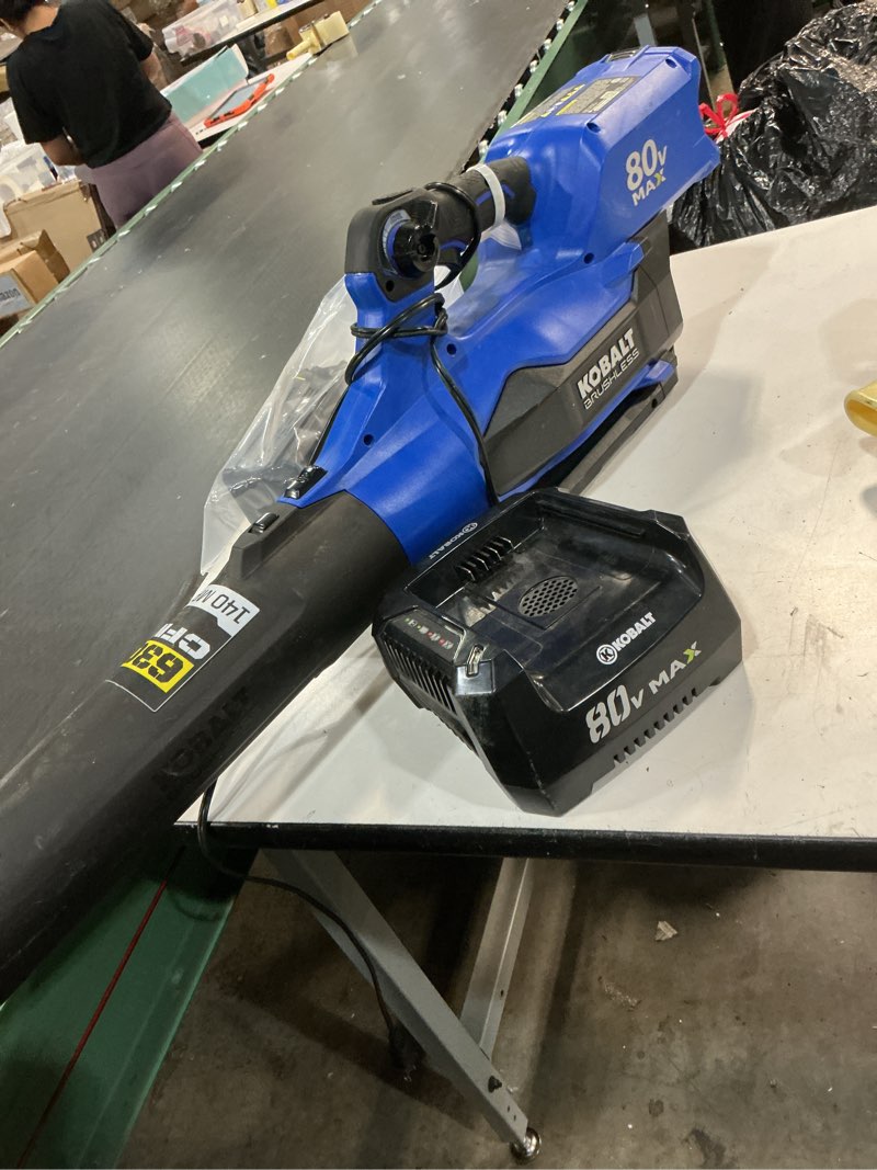 Condition photo showing As Is for kobalt gen4 40-volt 520-cfm 120-mph brushless handheld cordless electric leaf blower (tool only)
