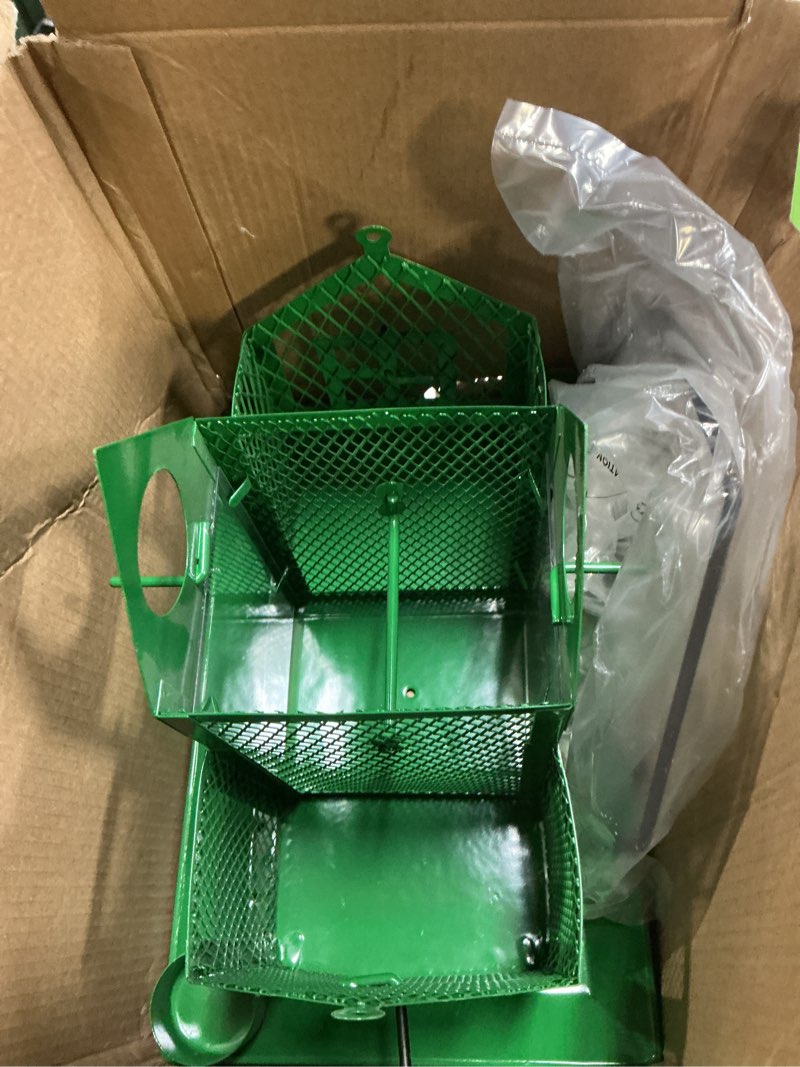 Condition photo showing As Is for yywmwm solar bird feeders house for outside hanging, metal wild bird feeder for outdoors, large cardinal bird feeder birdhouses green
