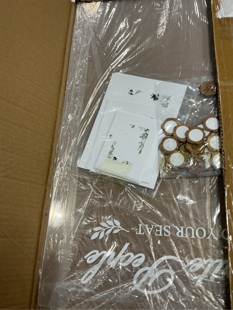 Condition photo showing New/Like New for Wedding Seating Chart Board for Reception Display, Elegant Rustic Acrylic Welcome Please Eind Your Seat Sign, Wedding Guest Table list Signs Board with Seal Stickers & Cards