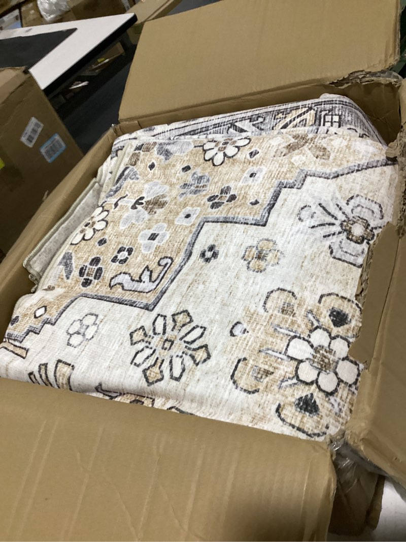 Condition photo showing As Is for 8x10 area rugs for living room: washable rug soft vintage boho carpet indoor floor non-slip stain resistant floral large carpets for bedroom dining room farmhouse nursery home office beige