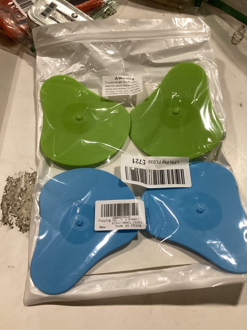 Condition photo showing New/Like New for playing cards holder for little hands stocking stuffer for boy girl uno game nights, poker, canasta, spite malice, playing card accessories for family gatherings & travel, set of 4 (2 blue + 2 green)