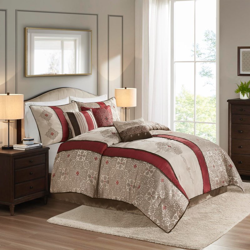 Madison Park Comforter Faux Silk-Traditional Luxurious Jacquard Design All Season Set, Matching Bed 