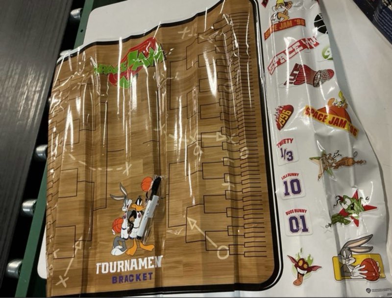 Condition photo showing As Is for space jam 30th anniversary dry erase tournament peel and stick wall decals