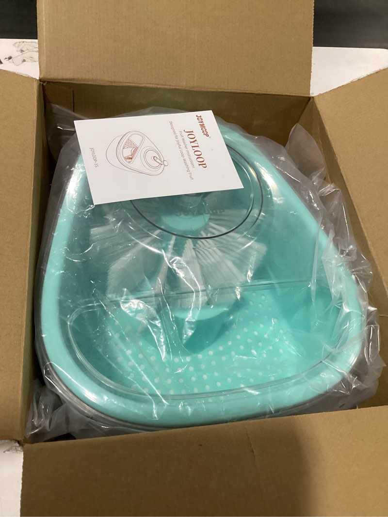Condition photo showing As Is for joymoop fruit cleaner spinner joyloop, large fruit washer spinner, fruit cleaner spinner with fruit washer bowl, vegetable fruit spinner washer,fruit and vegetable scrubber light blue
