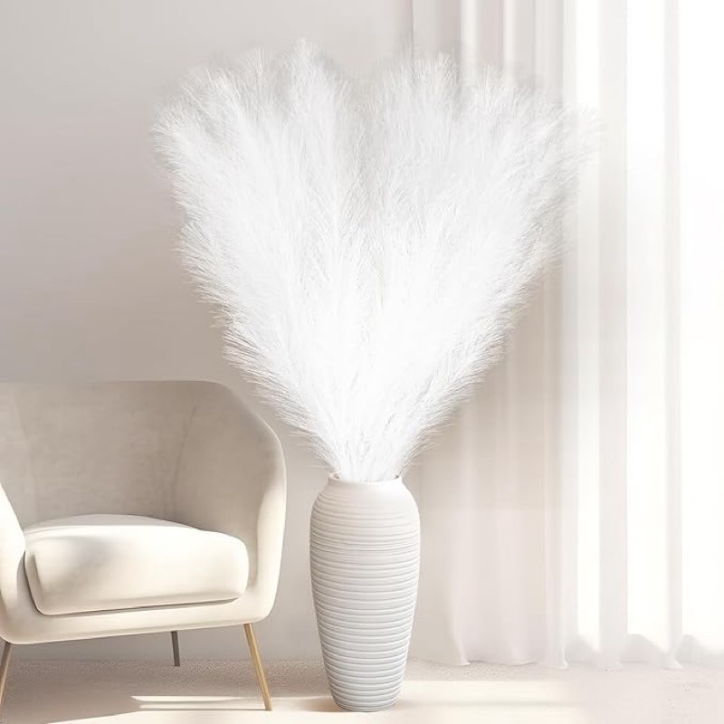 zeyune 10 pcs 71'' large faux pampas grass decor tall artificial pompous grass bulk for boho floor vase filler wedding floral arrangements home baby shower and boho decor (white)