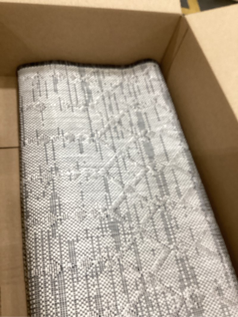 Condition photo showing As Is for jonathan y moroccan geometric indoor outdoor runner rug 2x8 black/gray, ourika textured weave for backyard, patio, porch, easy-cleaning, high traffic, pet-friendly, non-shedding (smb108f-28) black/gray 2'2" x 8' (runner)