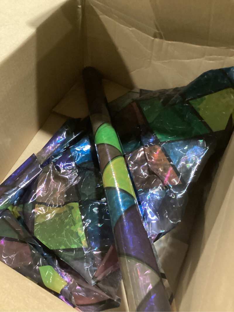 Condition photo showing Good Condition for haton stained glass window film, rainbow window privacy film, decorative sun blocking glass clings stickers, static cling colorful lattice coverings decals for home door 17.5" x 78.7" 17.5" x 78.7" rainbow