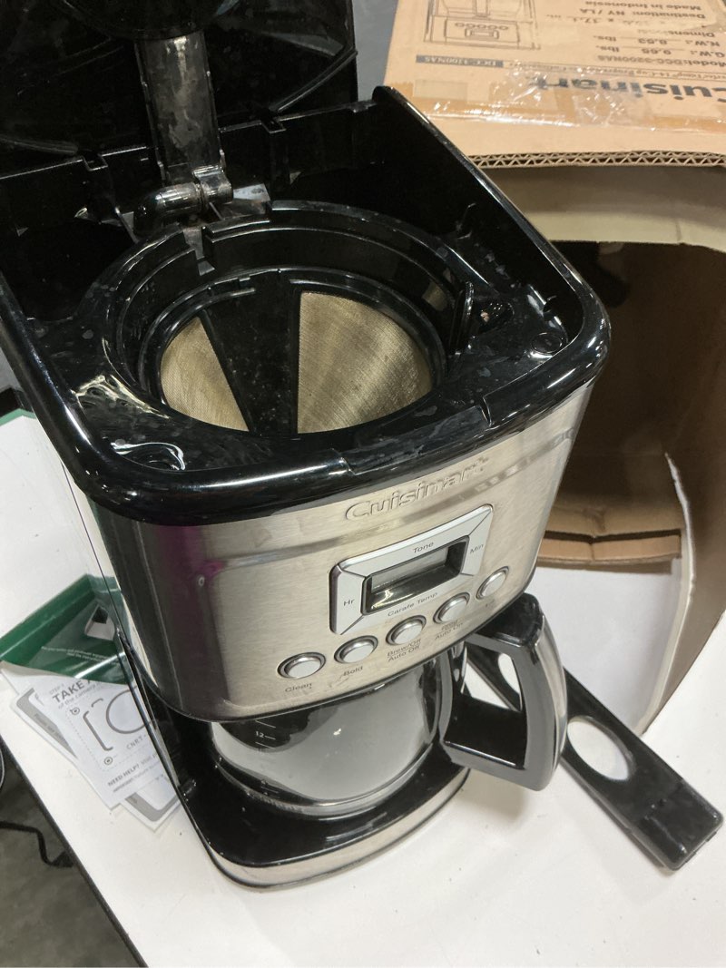 Condition photo showing As Is for cuisinart 14-cup coffee maker, programmable perfectemp glass carafe coffee machine with 1-4 cup setting, brew strength control and pause, stainless steel, dcc-3200nas 14-cup glass stainless steel