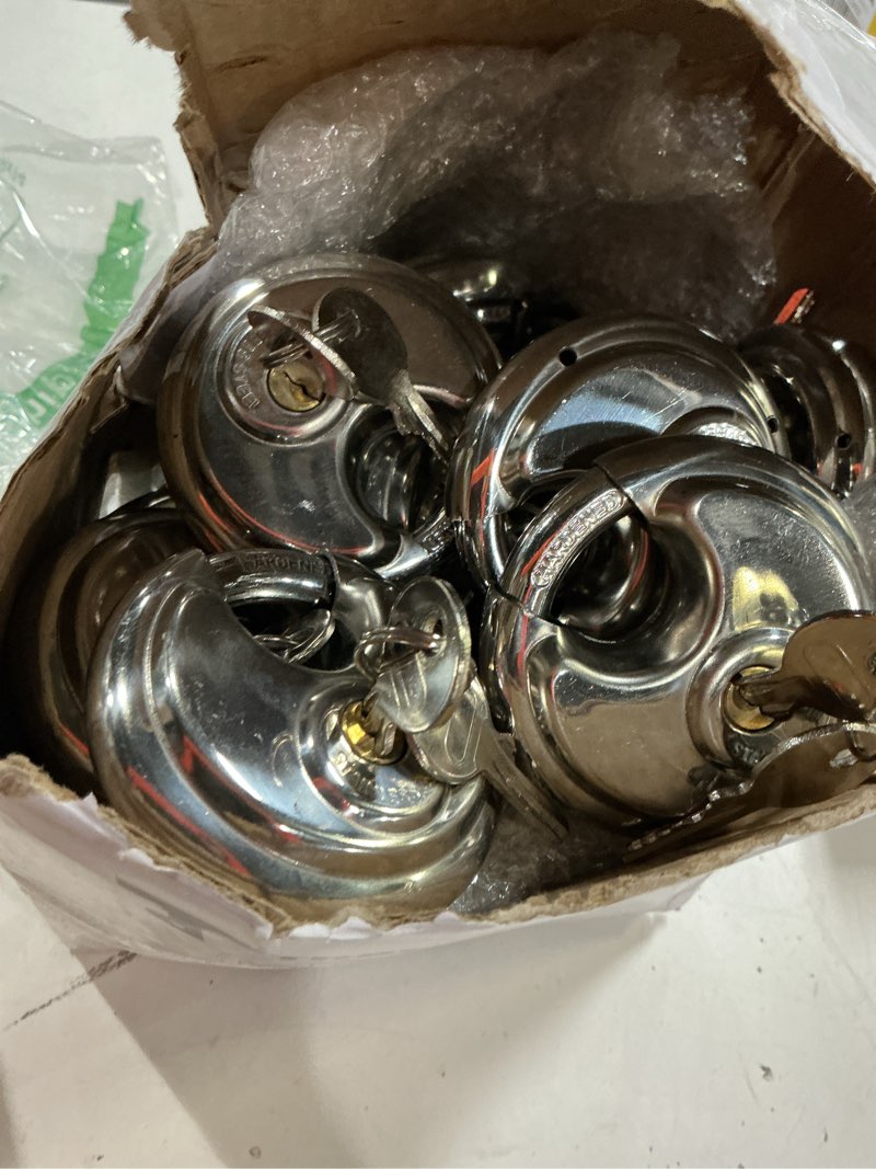Condition photo showing Good Condition for therwen 24 pcs keyed padlock with 48 pcs keys stainless steel disc lock outdoor waterproof and rustproof disc lock heavy duty padlock with 3/8 inch shackle for warehouse garage storage outdoor